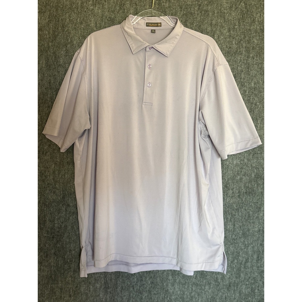 Peter Millar Summer Comfort Polo Shirt Mens XL Purple White Micro Stripe Golf
